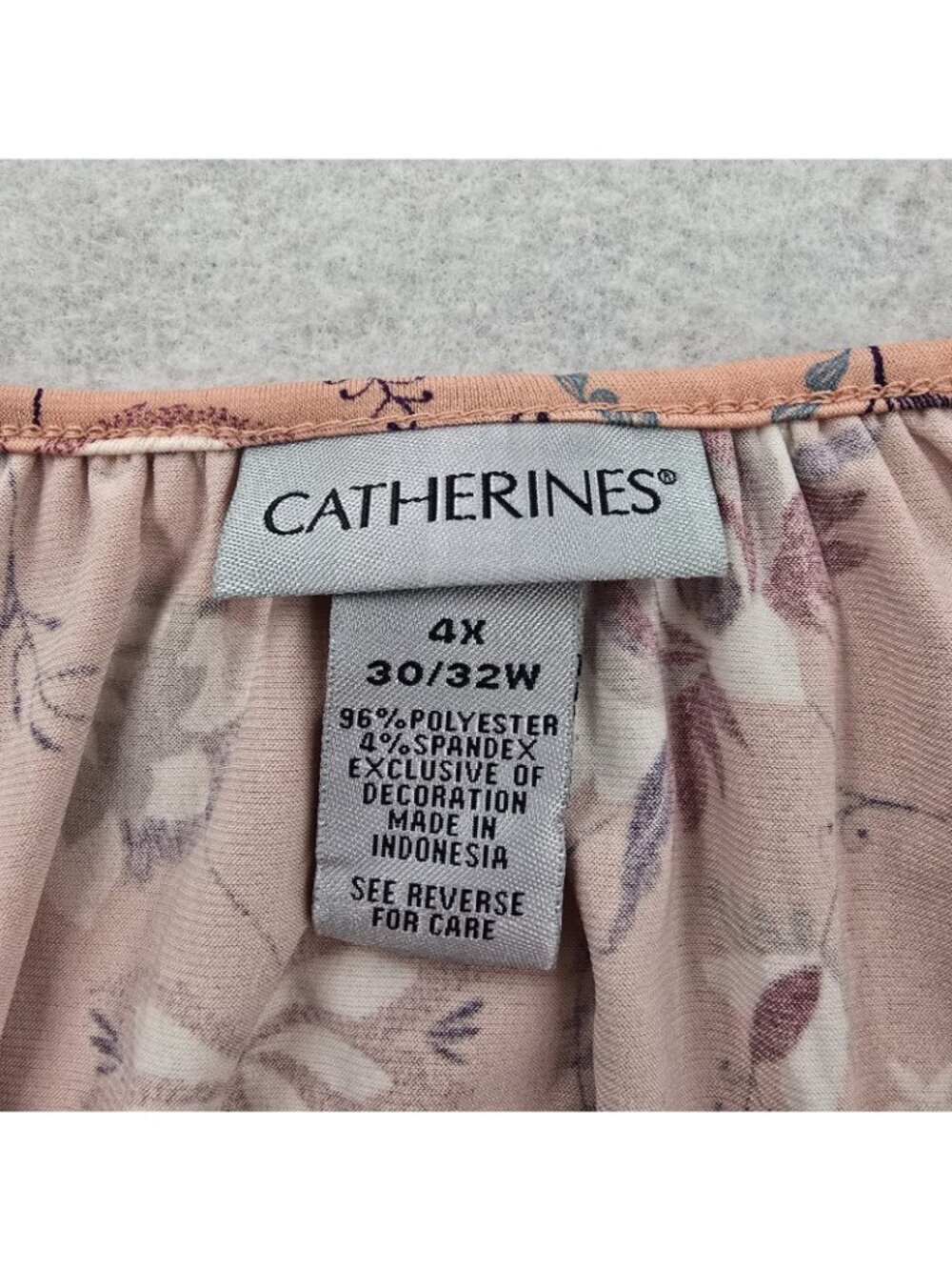 Catherines Floral Printed Blouse Top 4X Lace Trim Gathered Sleeve Tie Stretch - Picture 3 of 7